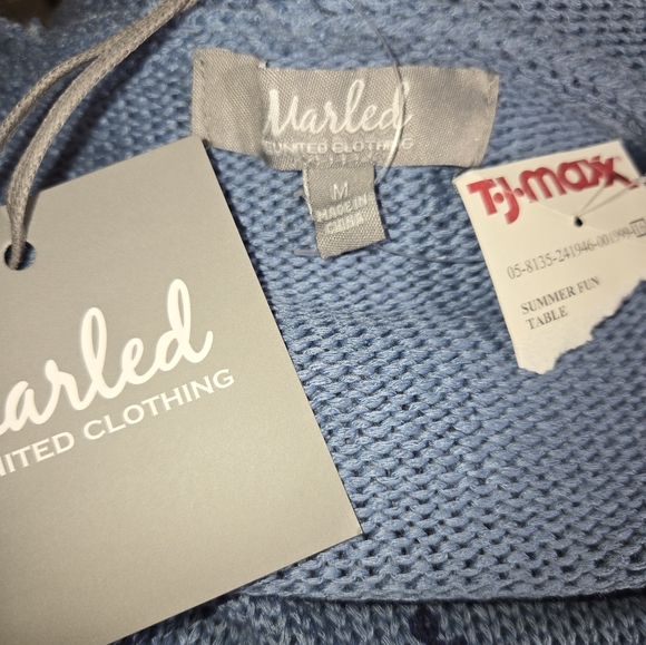 Marled NWT Super Soft Blue Acrylic Nautical Anchor Print Hooded Sweater Size M - Picture 10 of 13